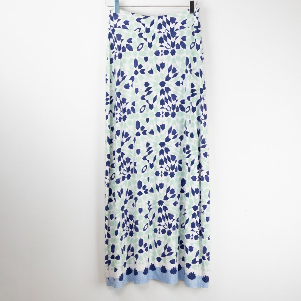 Tommy Bahama Maxi Skirt Stretch Border Tile Pattern Blue Green White Size XS New - Picture 3 of 6